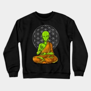 Alien Yoga Meditation Buddha UFO Zen Cosmic Flower Of Life Crewneck Sweatshirt